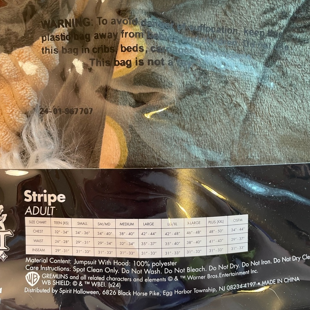 Gremlins Hooded Plush Jumpsuit Zip up Costume from Spirit Halloween Fall - Picture 2 of 10